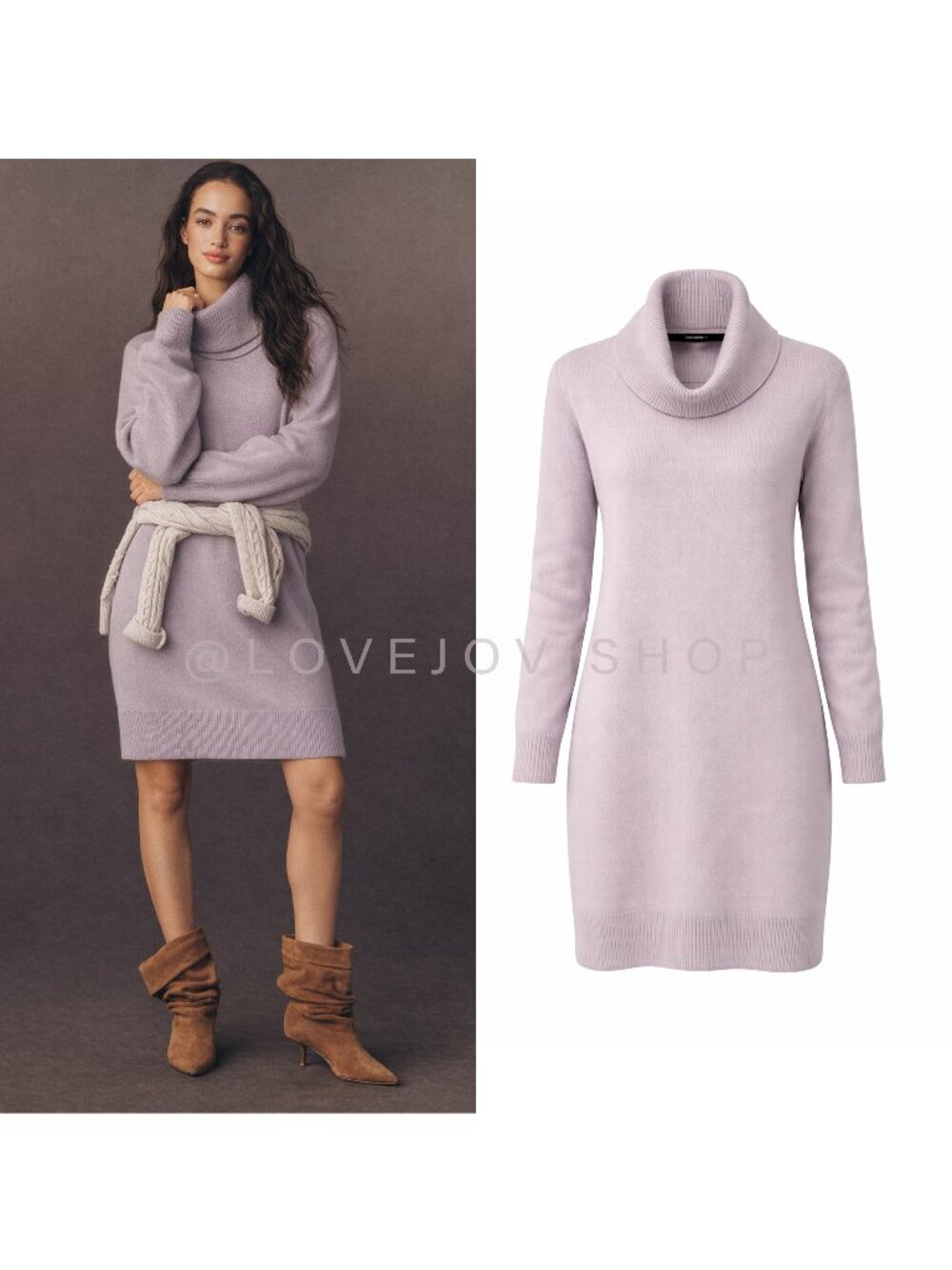 Sweater | Naadam 100% Cashmere Tunic Dress Dusty Lilac | Feminine Quiet Luxury